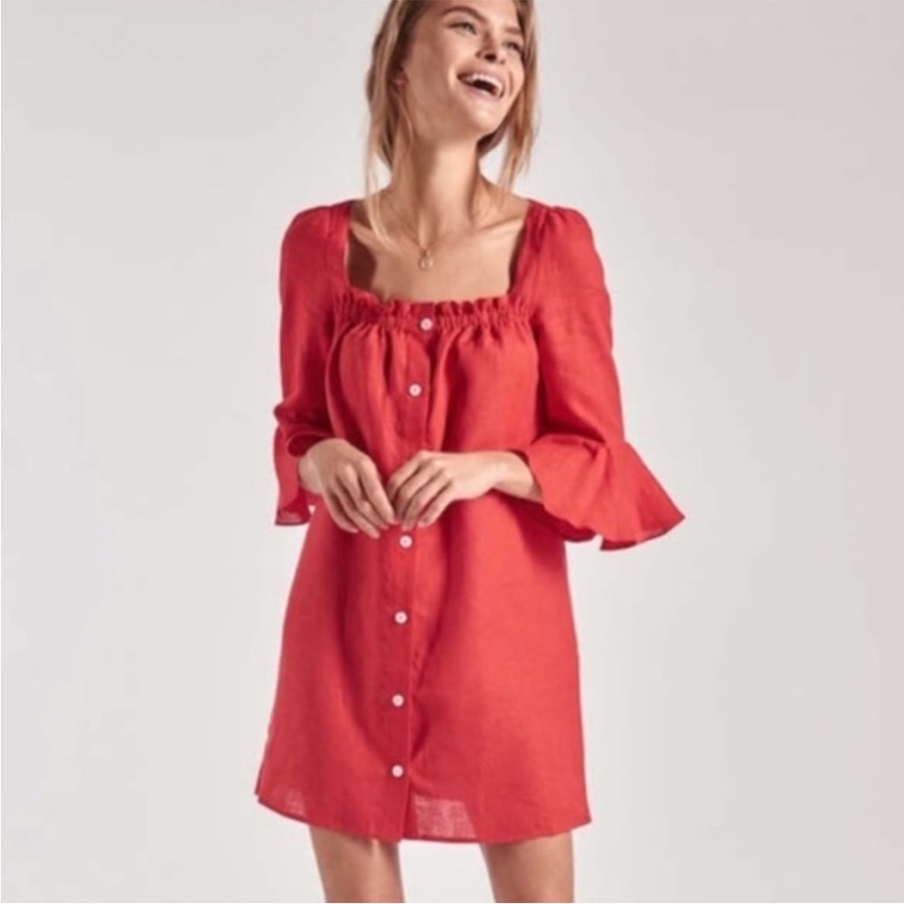 Elegant Red Button-Down Sleeper Shift Dress XS Classic Coastal Cowgirl Cottage